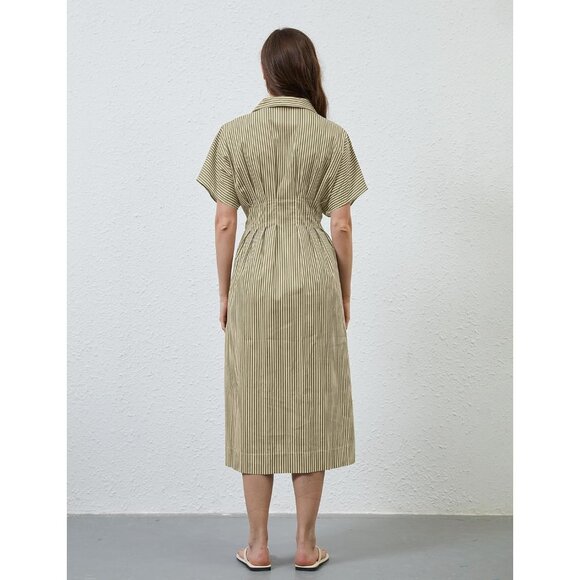 Women Maxi Dress Summer Casual Button Pleated Long Dress Short Sleeve - Picture 7 of 7